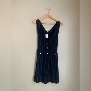 Vtg 90’s Pinstripe Romper Classy Gold Buttons Night Out Monica Friends Grunge